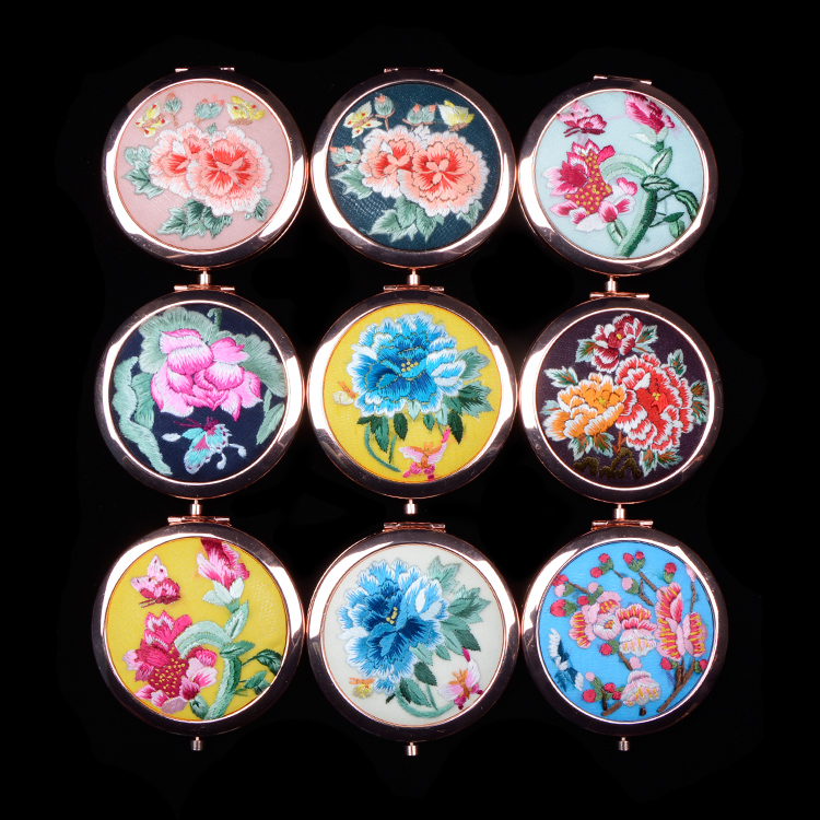 张北化妆随身镜精品出国送礼刺绣中国风古风摄影 手绣镜子