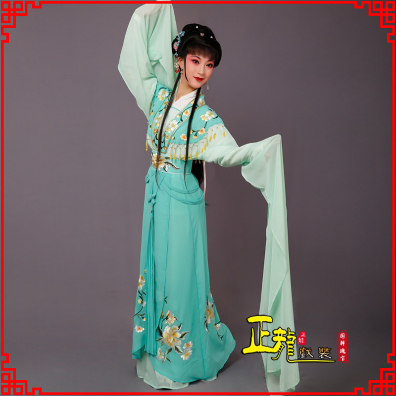 张北青衣水袖戏服演出服 云肩花旦衣